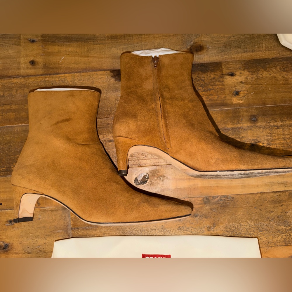 STAUD Wally 45mm Tan Suede Ankle Boots